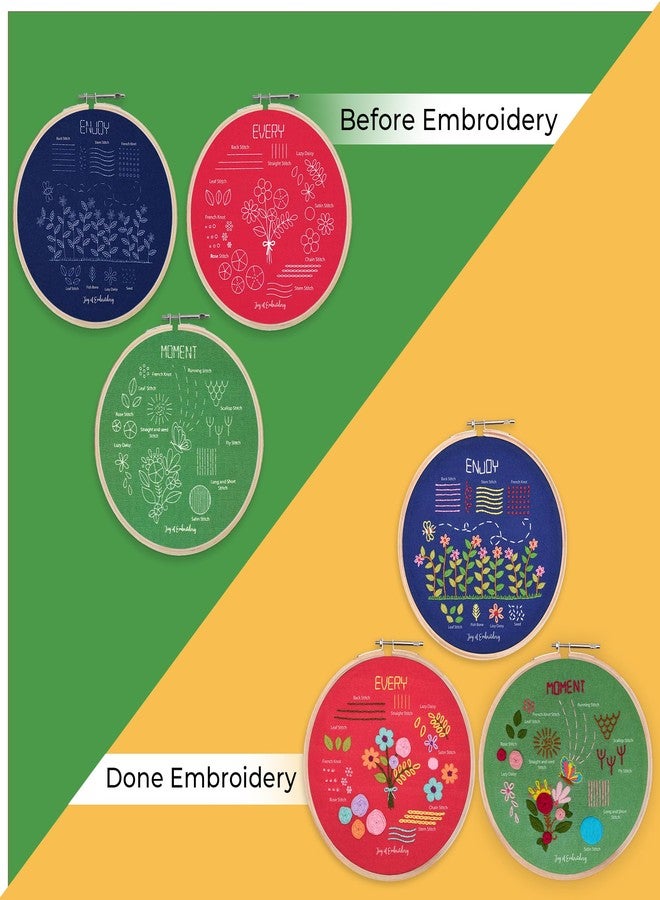 picknMAKE Combo of 3 Hand Embroidery Kits for Beginners - DIY Embroidery Kit for Adults & Kids with Colorful Fabrics, 16 Threads, Hoops, Needles & Step‑by‑Step Guide - Floral Theme - Image 4